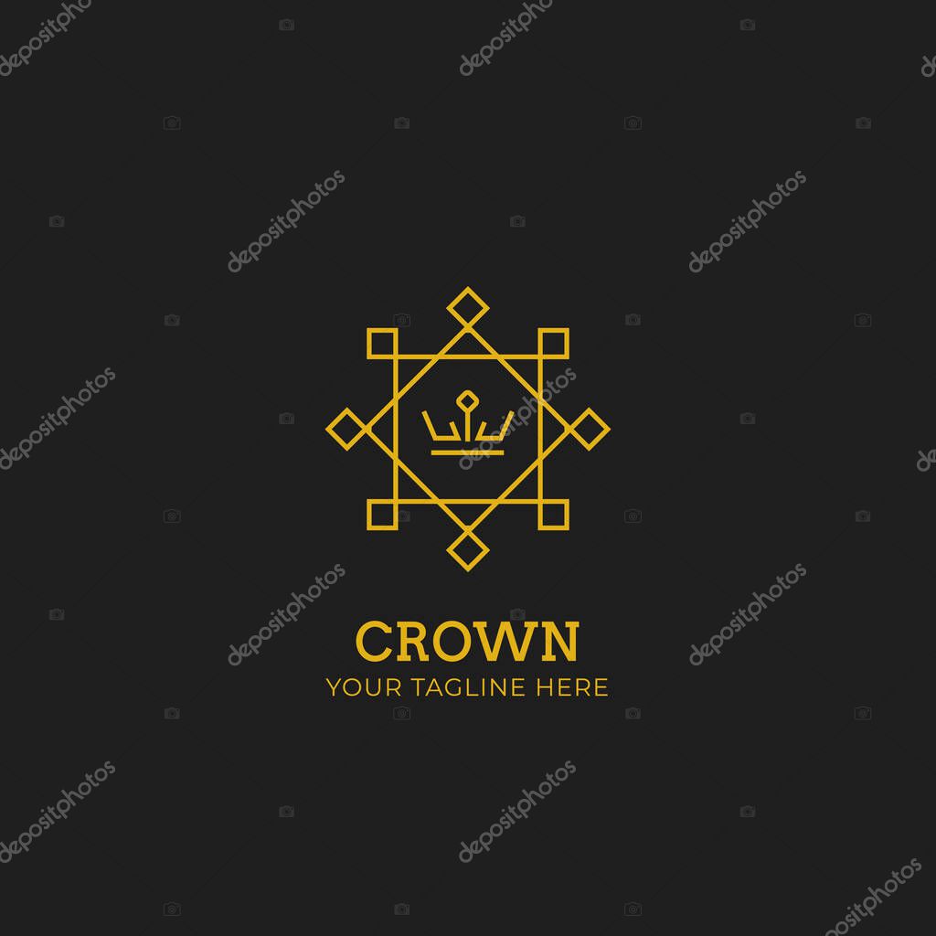 Gold crown logo with oriental chinese asian ornament line outline style icon vector symbol design