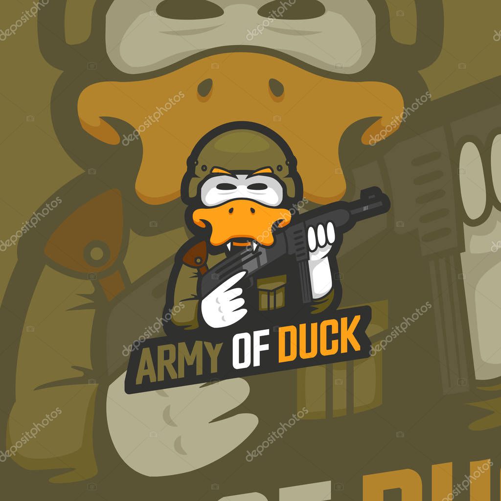 Army soldier of duck in world war germany uniform style for esport gaming gamer logo illustration