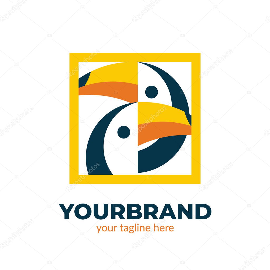 Family toucan bird logo icon symbol. Toucan bird in yellow frame Mosaic gallery wildlife logo
