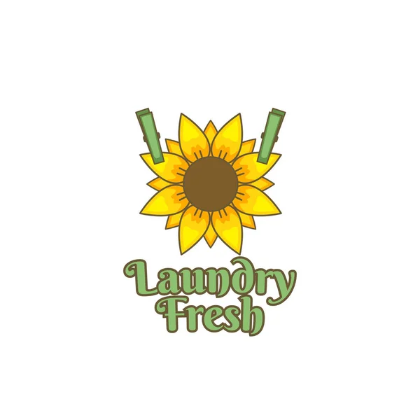 Sonnenblume Blume frisch Wäsche Logo Symbol Abzeichen Abbildung vintage Farbe Stil — Stockvektor