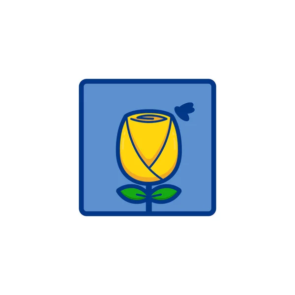 Tulipán amarillo con símbolo de icono de logotipo de abeja ilustración — Vector de stock