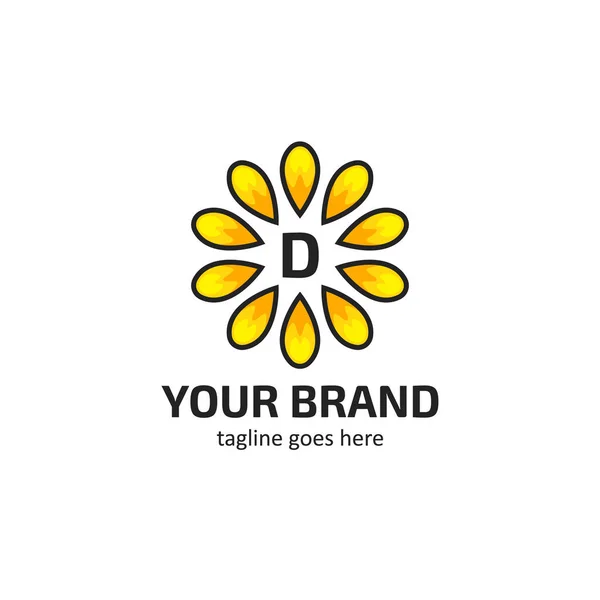 Gelbe Sonnenblumenblätter mit Buchstabe d Logo Symbol Symbol-Vektor — Stockvektor
