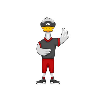 Sanal gerçeklik aygıtı karakter çizimi. Vr Duck maskot logosu çizimi