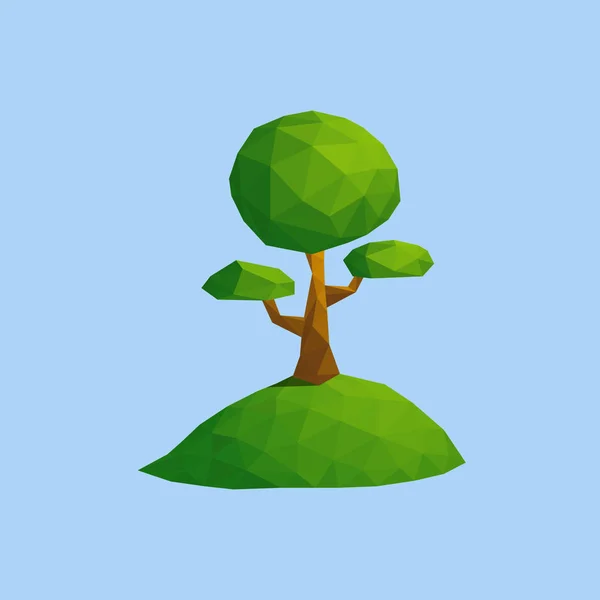 Árbol grande al aire libre verde colina naturaleza paisaje vector baja poli ilustración — Vector de stock