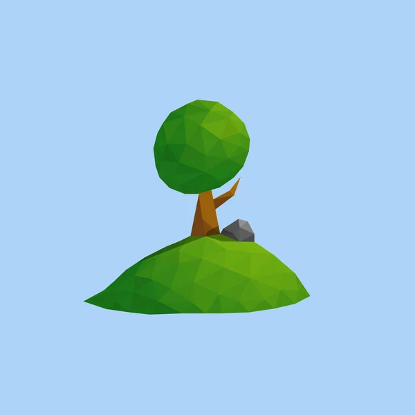 Colina verde al aire libre con árbol naturaleza paisaje vector baja poli ilustración — Vector de stock
