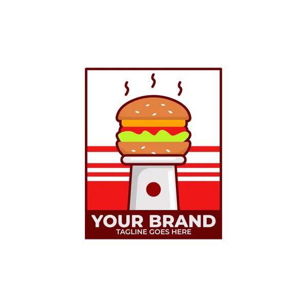 Monumento cibo hamburger logo icona illustrazione badge tramonto — Vettoriale Stock