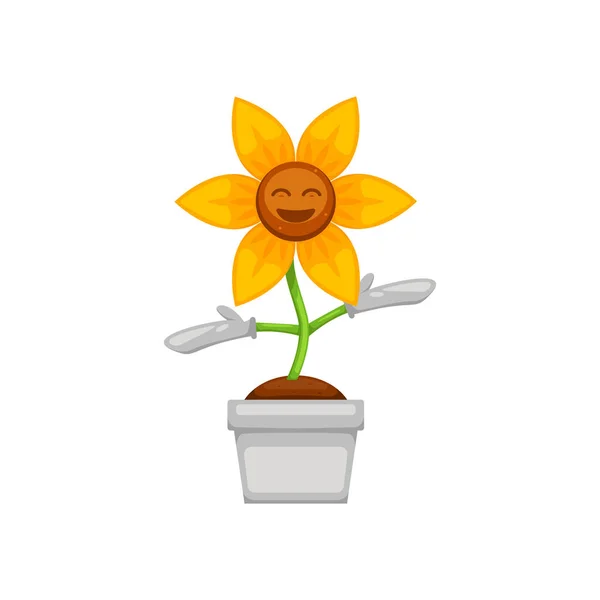 Feliz sonrisa amistosa sol flor carácter mascota ilustración — Archivo Imágenes Vectoriales