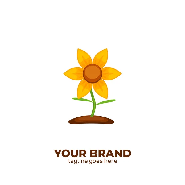 Çiçekçi dükkanının logosu. Toprak vektörü üzerinde güneş çiçeği logo resimlemesi — Stok Vektör