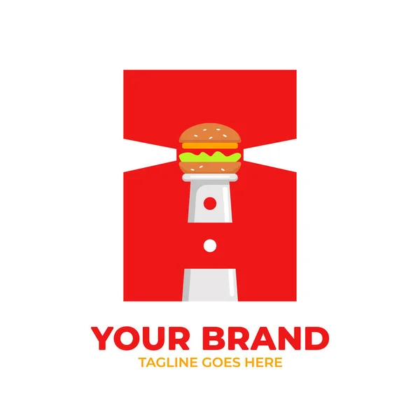 Burger farol logotipo ícone ilustração etiqueta distintivo — Vetor de Stock