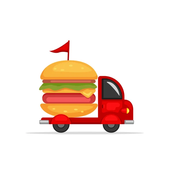 Burger food truck logo maskotka wektor ilustracja śmieszne kreskówka styl — Wektor stockowy