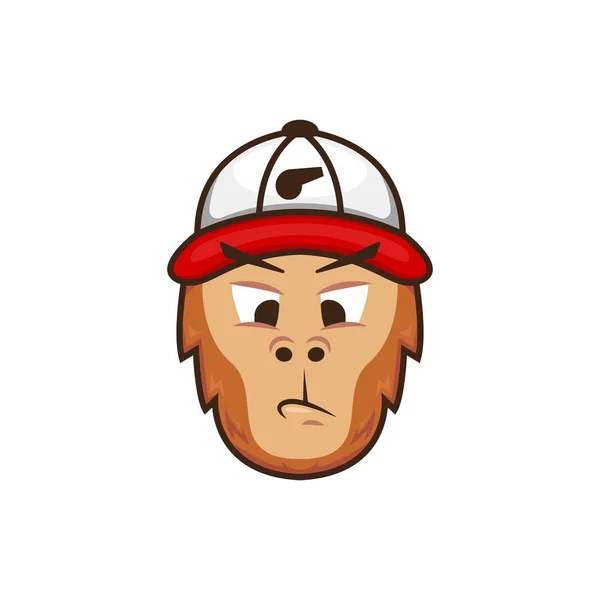 Mascotte de Monkey Coach visage logo. Entraîneur singe avec chapeau de baseball personnage d'entraîneur logo illustration — Image vectorielle