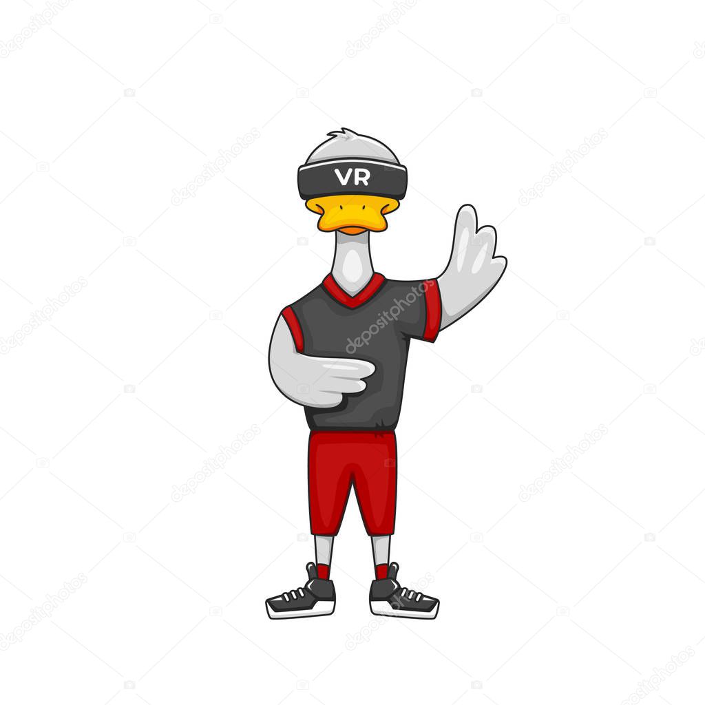 Virtual reality Device character illustration. VR Duck mascot logo illustration