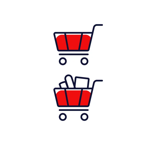 Grocery shopping cart empty and filled trolley icon in outline filled style — Stock vektor