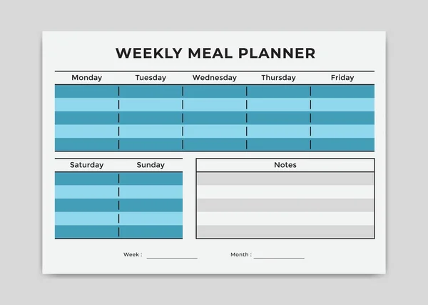 Simple menu meal planner weekly grid template blue color vector — 스톡 벡터