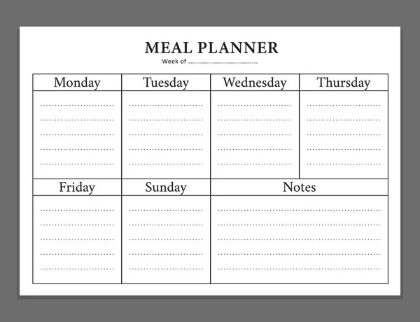 Simple meal menu planner with row and column grid vector design template — 스톡 벡터