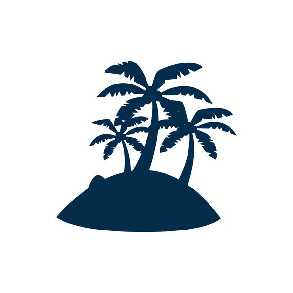 Καρύδα δέντρο σε μικρό απομονωμένο νησί εικόνα σιλουέτα — Διανυσματικό Αρχείο