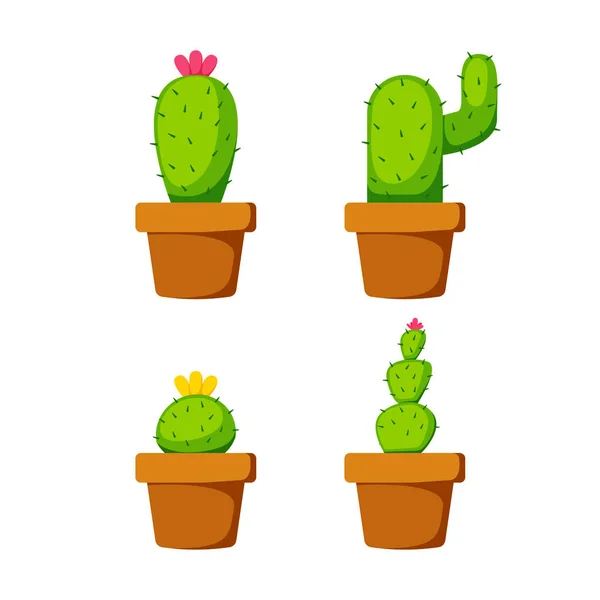 Set Kaktuspflanze mit Blume auf Topfvektor Objekt Element Dekoration für Illustration Projekt — Stockvektor