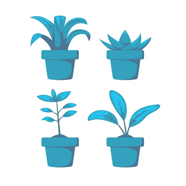 Set maison ou plante d'intérieur sur pot vectoriel objet décoration pour le projet d'illustration dans le schéma bleu ombrage couleur — Image vectorielle