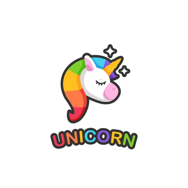 Kepala unicorn dengan logo rambut berwarna-warni simbol keindahan dan desain vektor fantasi - Stok Vektor