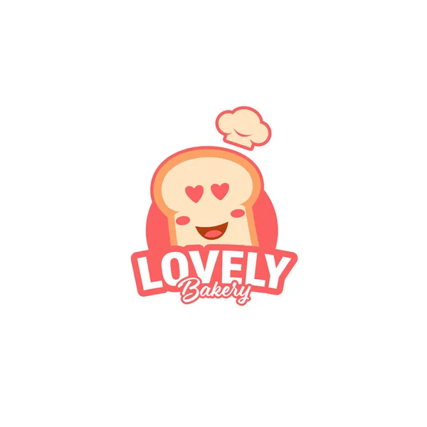 Lovely bakery logo with cute sweet bread icon mascot character wear chef hat — Stock Vector
