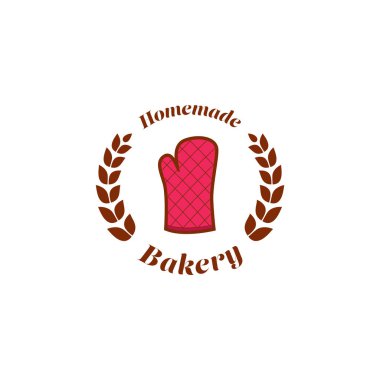 Ev yapımı pastane logosu rozeti ve fırın eldiveni ikonu vektörü