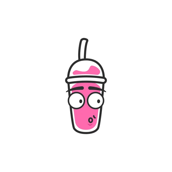 粉红色饮料卡通画中杯外卖饮料人物吉祥物的讽刺小声表达 — 图库矢量图片