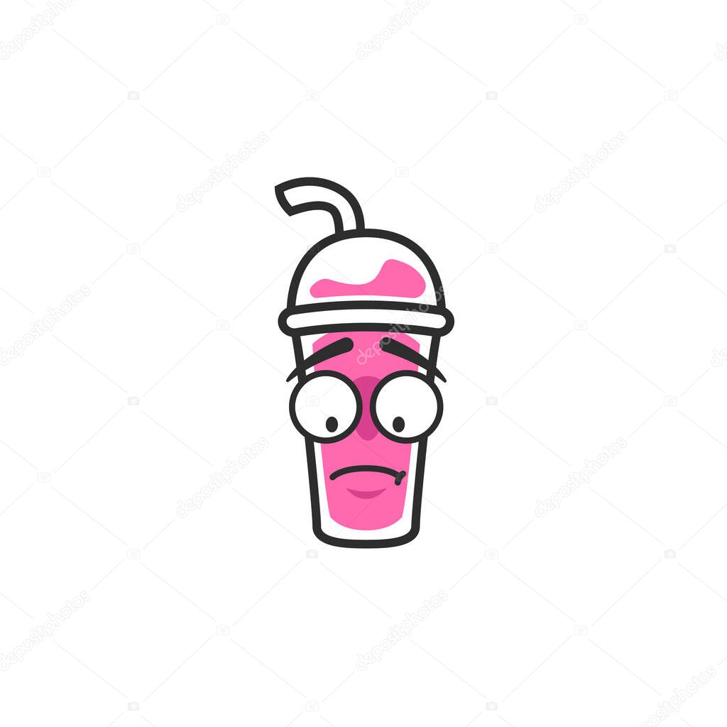 sad sorry face expression of cup takeaway drink character mascot in pink color drink cartoon style illustration