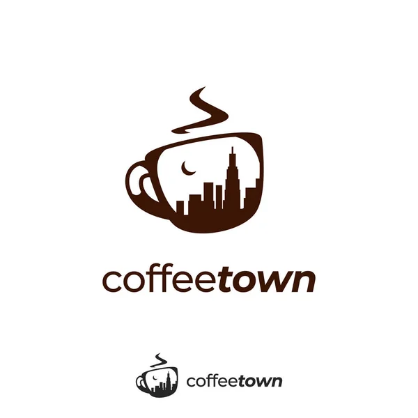 Kaffee Stadt Logo Mit Stadt Wolkenkratzer Silhouette Innerhalb Becher Symbol — Stockvektor