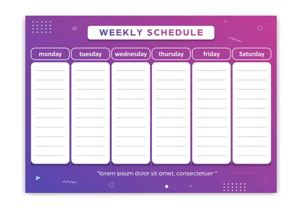 Wekelijkse Planner Schema Maandag Tot Zaterdag Geometrische Gradiënt Kleurrijke Abstracte — Stockvector