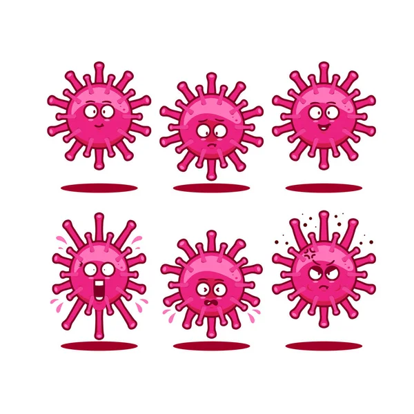 Corona Virus Bakterie Charakter Maskot Roztomilý Výraz Emoji Sada Zdravotní — Stockový vektor