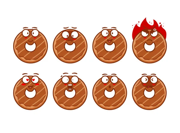 Ντόνατ Ντόνατ Σνακ Ψωμί Κινουμένων Σχεδίων Χαρακτήρα Μασκότ Emoji Emoticon — Διανυσματικό Αρχείο