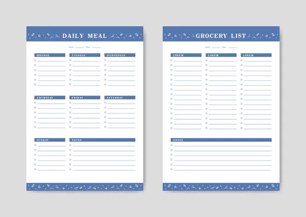 Maaltijden Menu Planner Boodschappenlijstje Met Checklist Voor Print Template Met — Stockvector