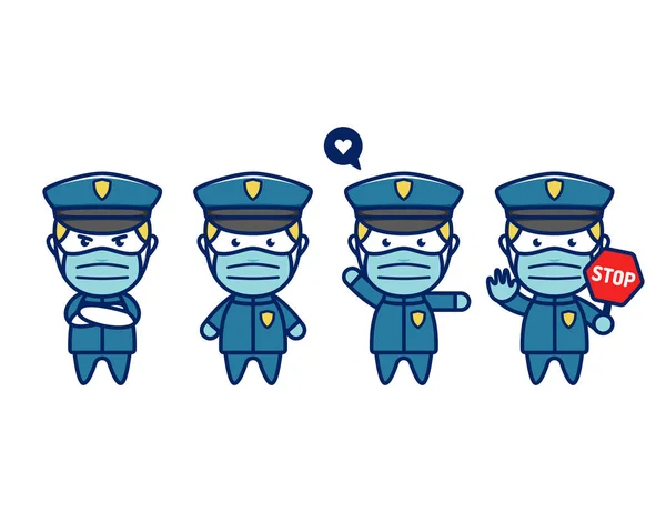 Mascotte Policier Mignon Personnage Style Chibi Avec Masque Facial Protection — Image vectorielle