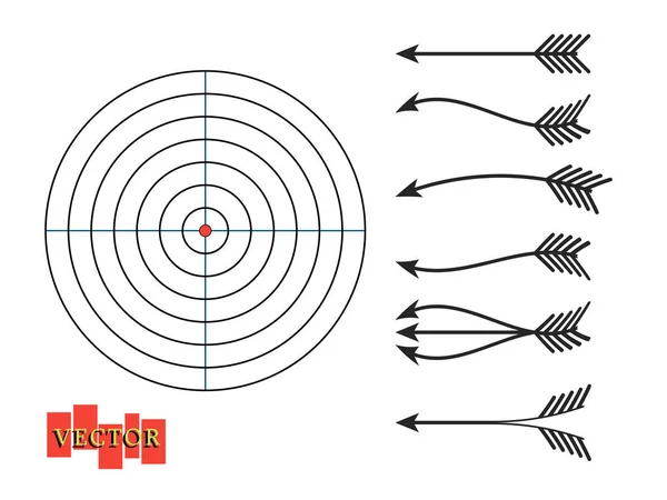 Diferentes formas de flechas de arco con un objetivo. Elementos de diseño vectorial sobre fondo blanco aislado . — Archivo Imágenes Vectoriales