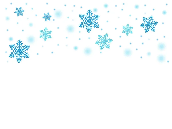 푸른 눈이 내리고, 하얀 배경에 눈송이가 드리워져 있습니다. 크리스마스 삽화. — 스톡 벡터