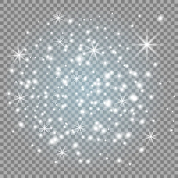 하얀 섬광, 불꽃, 별. 벡터 크리스마스 추상데커, 패턴. 반짝이는 마법의 해자들. 고립된 배경. — 스톡 벡터