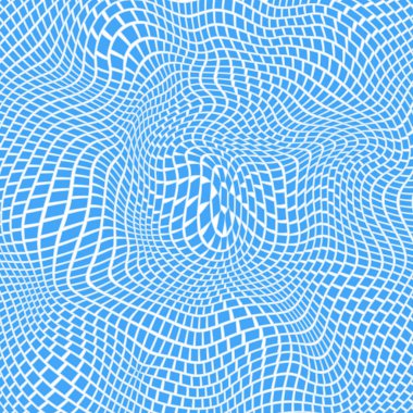 Wavy grid blue white colors. Squares and rectangles are curved. Vector illustration, background, template.
