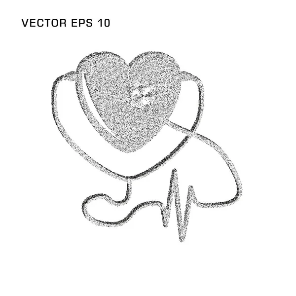 Стетоскоп и проверьте сердце. Векторная монохромная иконка на изолированном светлом фоне . — стоковый вектор