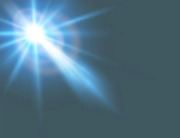 La lumière est blanche et bleue, avec un halo jaune aux rayons transparents. Flash, explosion ou étoile brillante. Objet décoratif vectoriel sur fond isolé . — Image vectorielle