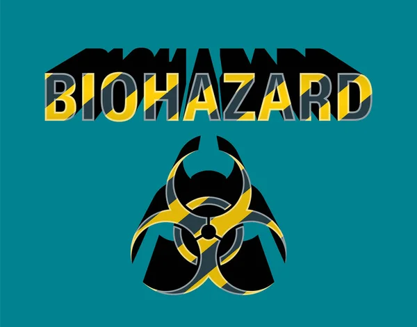 Biohazard-Symbol mit einem dreidimensionalen Schatten und einer Inschrift. Vektor Illustration isolierter Hintergrund. — Stockvektor