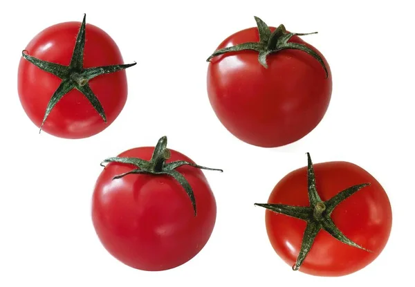 Rote Reife Kirschtomaten Mit Grünen Blattstecklingen Isolieren Gesunde Ernährung Vegetarismus — Stockfoto