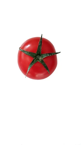 Красный Спелый Помидор Черри Зелеными Листьями Изолировать Здоровое Питание Овощи — стоковое фото