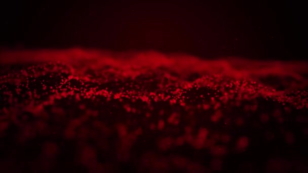 Abstract red background with moving wave particles. Backdrop of bokeh. Loop. — Stockvideo