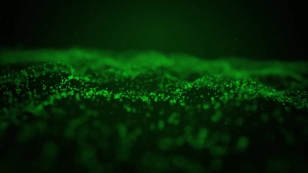 Fond vert abstrait avec des particules d'onde en mouvement. Fond de bokeh. Boucle . — Video