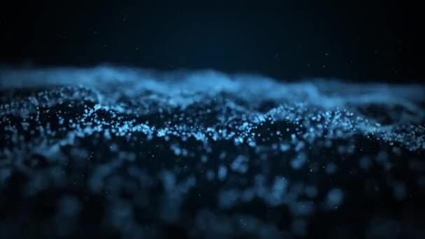 Abstrakter blauer Hintergrund mit sich bewegenden Wellenteilchen. Hintergrund des Bokeh. Schleife. — Stockvideo