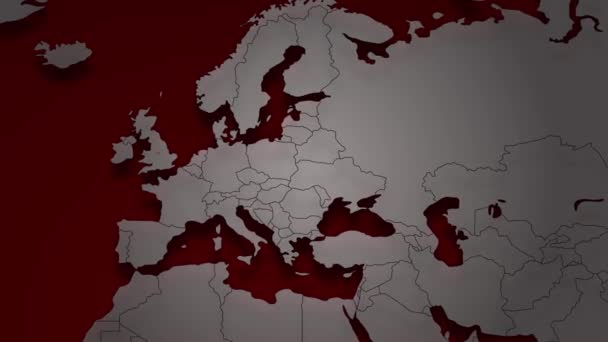 Corona virüsü COVID-19 'un dünya ve Avrupa haritası, virüs enfeksiyonu kırmızı işaretçi, 4K — Stok video