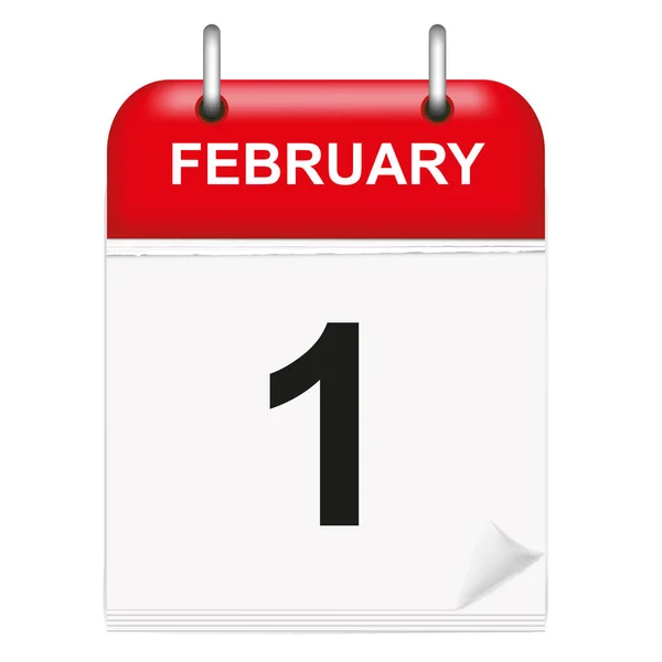 Dagelijkse Eenbladige Kalender Rode Wervelkolom Maand Februari Eerste 1Ste Vector — Stockvector
