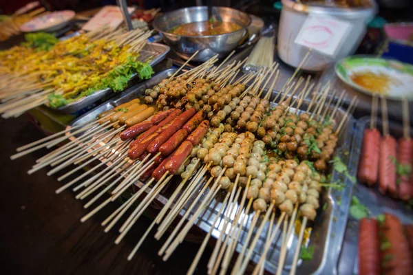 Thai meat ball and sausage with bamboo stick — Stock Photo, Image