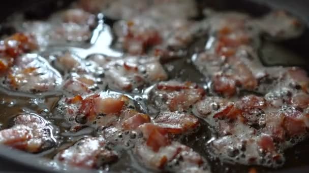 Cozinhar bacon na frigideira — Vídeo de Stock