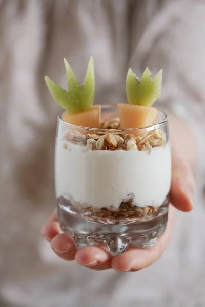 Fresh Fruit Parfait with yogurt and granola for Easter breakfast — Stock Photo, Image